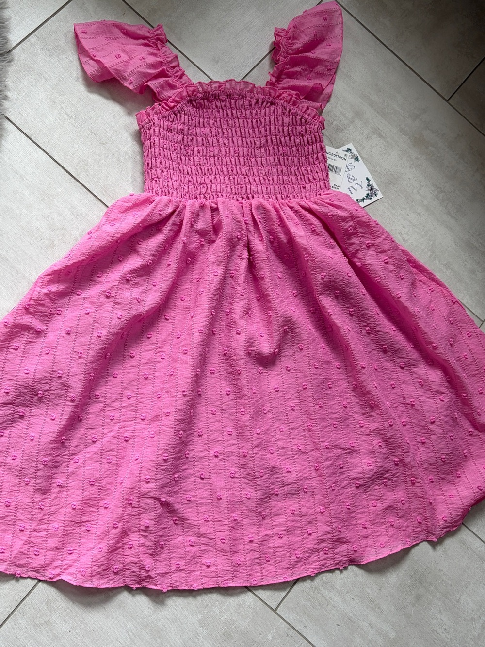 NEW NWT iris & ivy Pink Smocked Sundress with Flutter Straps 10